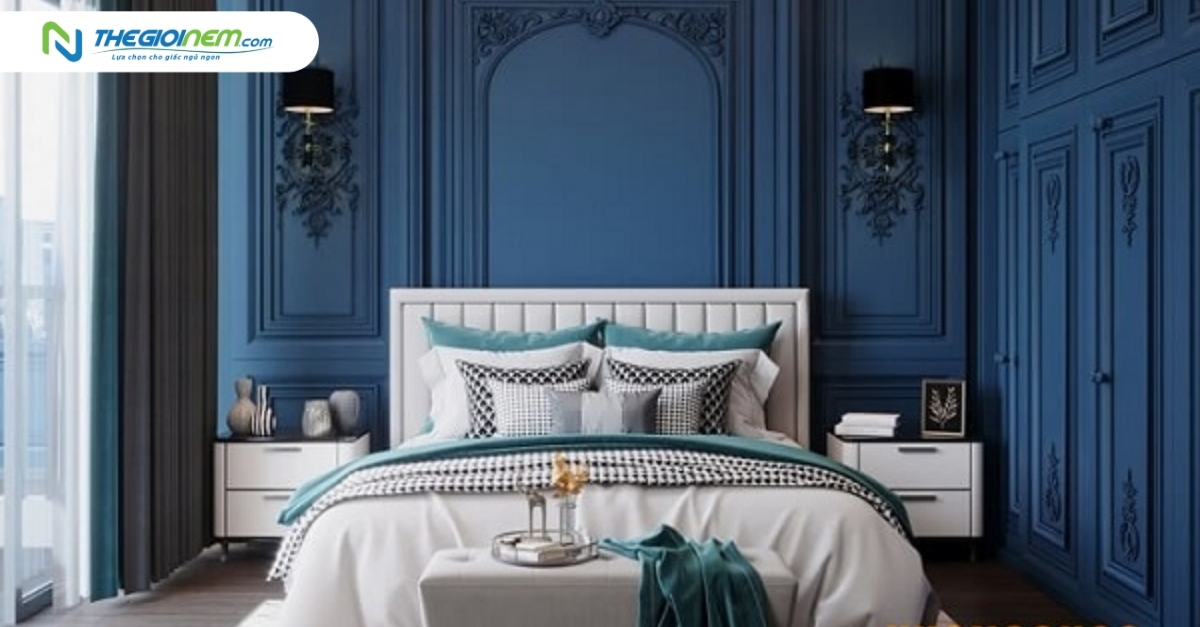 Tường màu xanh nên chọn ga giường màu gì? - Bí quyết phối màu phòng ngủ tinh tế